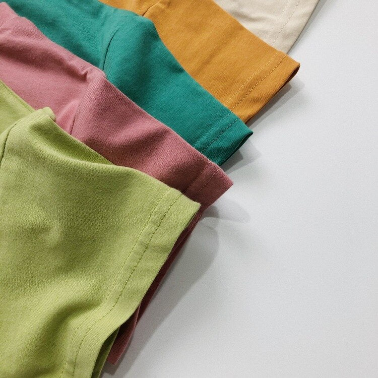 -キッズ シンプル ベーシック ルーズ 半袖 Tシャツ トップス 5カラー ユニセックス - mamahalo shop - 半袖Tシャツ -  べビー服 - 子供服 - 男の子 - 女の子