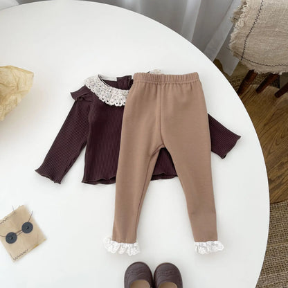 -ベビーパンツ 裾レースフリルレギンスパンツ 2カラー【mh0006829】 - mamahalo shop - レギンスパンツ -  べビー服 - 子供服 - 男の子 - 女の子