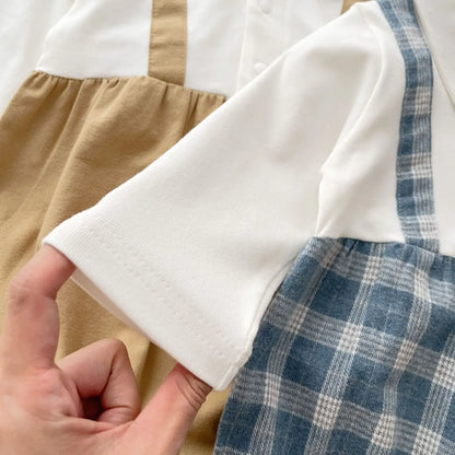 -ベビーロンパース 蝶ネクタイサスペンダードッキング長袖ボディスーツ 2カラー【mh0007300】 - mamahalo shop - 長袖ロンパース -  べビー服 - 子供服 - 男の子 - 女の子