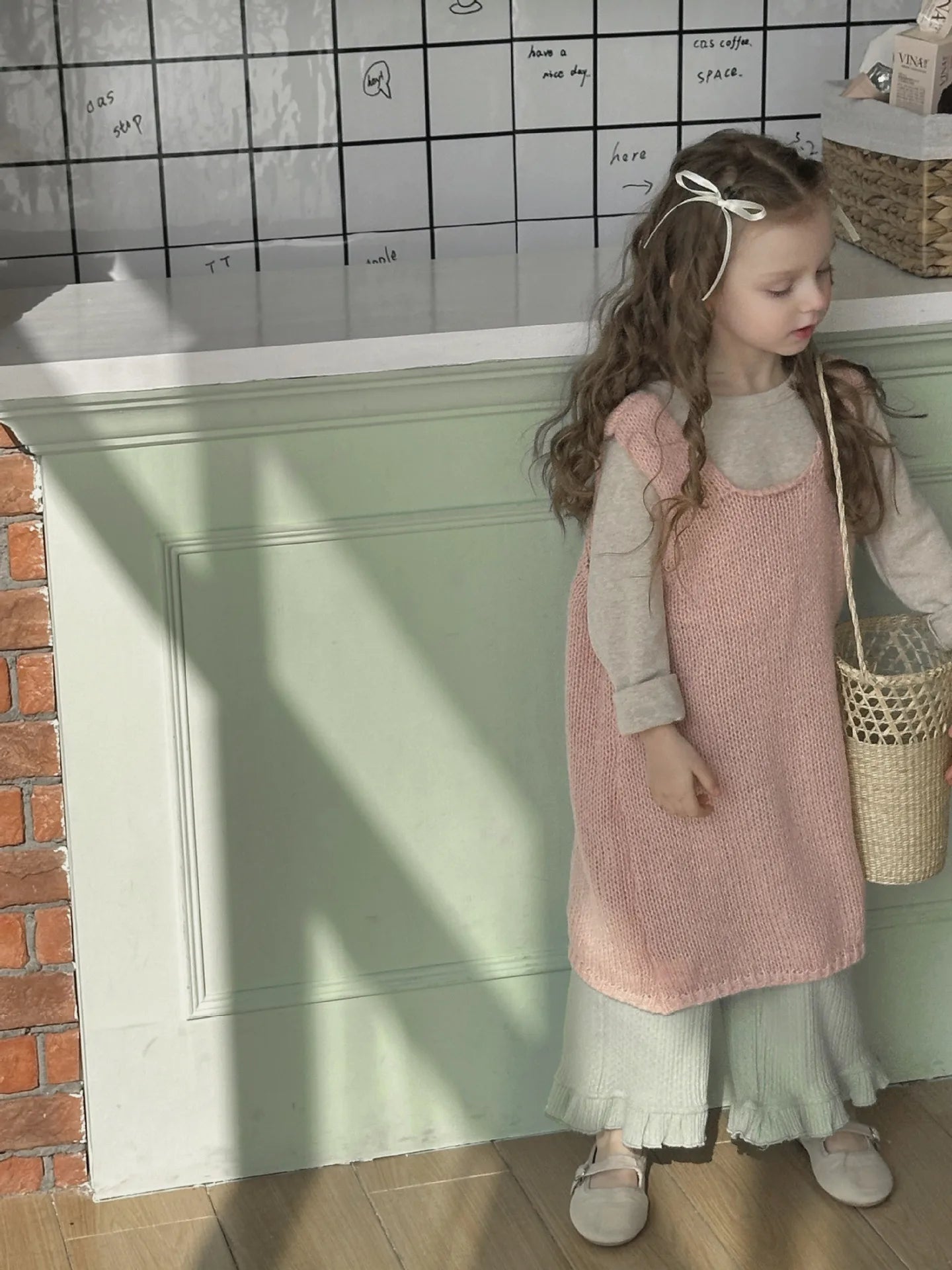 -キッズトップス パンツ ニットノースリーブベスト プリント長袖 Tシャツ ワイドレッグパンツ - mamahalo shop - ロングパンツ・スウェットパンツ -  べビー服 - 子供服 - 男の子 - 女の子