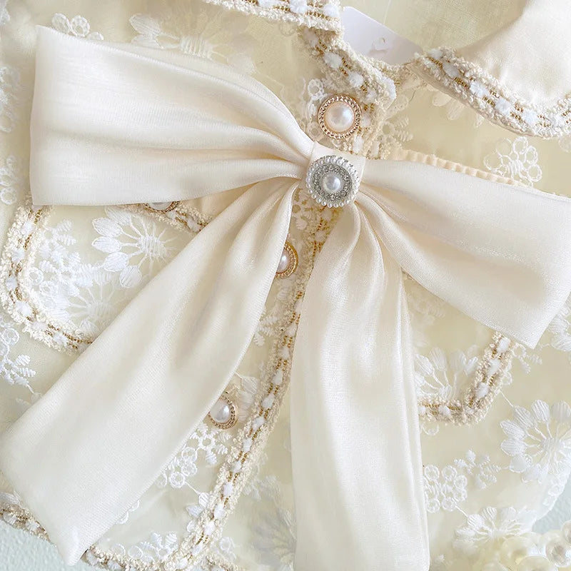 -キッズセットアップ 2点セット サマースーツ 半袖レースリボンジャケット+タイトミニスカート お出かけ ホワイト【mh0006105】 - mamahalo shop - 半袖セットアップ -  べビー服 - 子供服 - 男の子 - 女の子