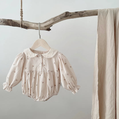 -ベビーロンパース 長袖パフスリーブボディスーツ 丸襟 フラワー小花柄プリント【mh0004667】 - mamahalo shop - 長袖ロンパース -  べビー服 - 子供服 - 男の子 - 女の子