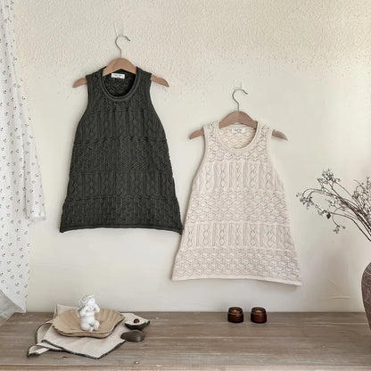 -キッズワンピース レースニット透け感重ね着ノースリーブオーバーワンピース 2カラー - mamahalo shop - ノースリーブワンピース -  べビー服 - 子供服 - 男の子 - 女の子