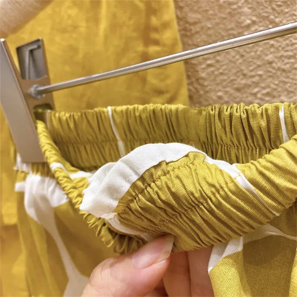 -キッズセットアップ 3点セット バックリボンノースリーブトップス+水玉ドットプリントルーズロングパンツ+麦わら帽子 マスタードイエロー【mh0006120】 - mamahalo shop - ノースリーブセットアップ -  べビー服 - 子供服 - 男の子 - 女の子