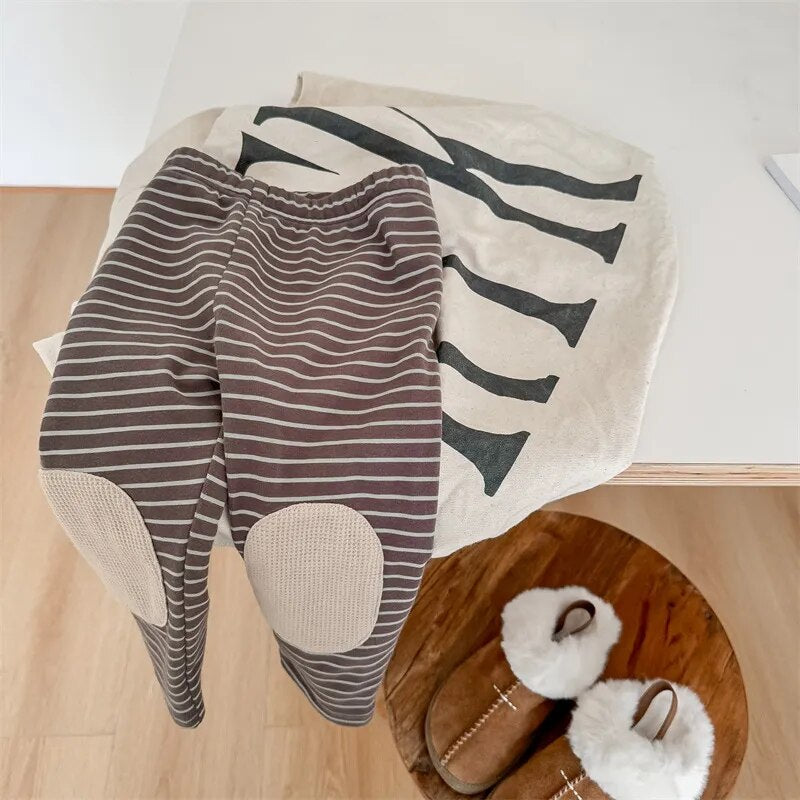 -キッズ ボーダー 膝パッチ 裏起毛 レギンス レギパン - mamahalo shop - レギンスパンツ -  べビー服 - 子供服 - 男の子 - 女の子