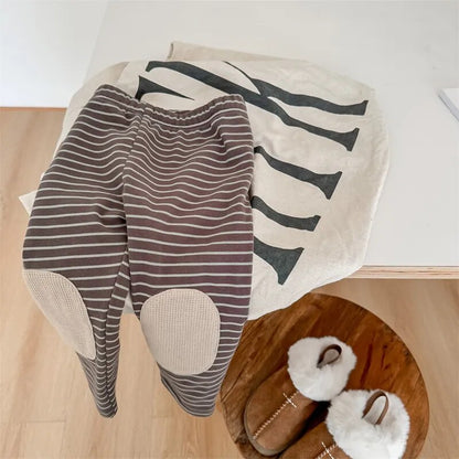 -キッズ ボーダー 膝パッチ 裏起毛 レギンス レギパン - mamahalo shop - レギンスパンツ -  べビー服 - 子供服 - 男の子 - 女の子