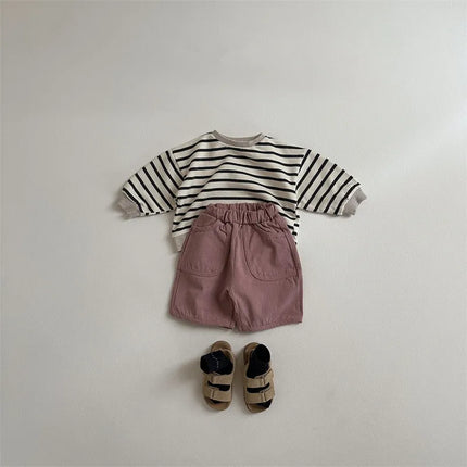 ベビートップス ボーダーシンプルベーシック長袖スウェットシャツ - mamahalo shop - 長袖Tシャツ -  べビー服 - 子供服 - 男の子 - 女の子