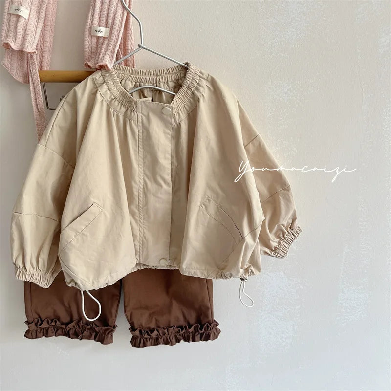 -キッズアウター ジップアップドロストジャンパージャケット カーキ - mamahalo shop - ショートコート・ジャケット・ジャンパー -  べビー服 - 子供服 - 男の子 - 女の子