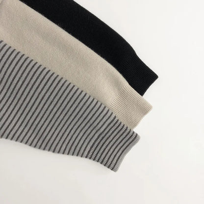 -キッズトップス ハイネックニット長袖セーター ボトルネックプルオーバー 無地 ボーダー 3カラー - mamahalo shop - ニット・セーター -  べビー服 - 子供服 - 男の子 - 女の子