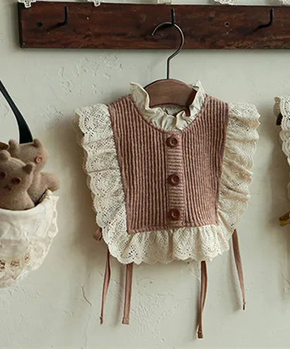 -キッズビブベスト フリル レース ニットベスト 2カラー ガールズ 女の子 子供服 - mamahalo shop - ベスト -  べビー服 - 子供服 - 男の子 - 女の子