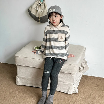 -キッズパンツ レターロゴ象エレファント刺繍レギンスパンツ 2カラー - mamahalo shop - レギンスパンツ -  べビー服 - 子供服 - 男の子 - 女の子