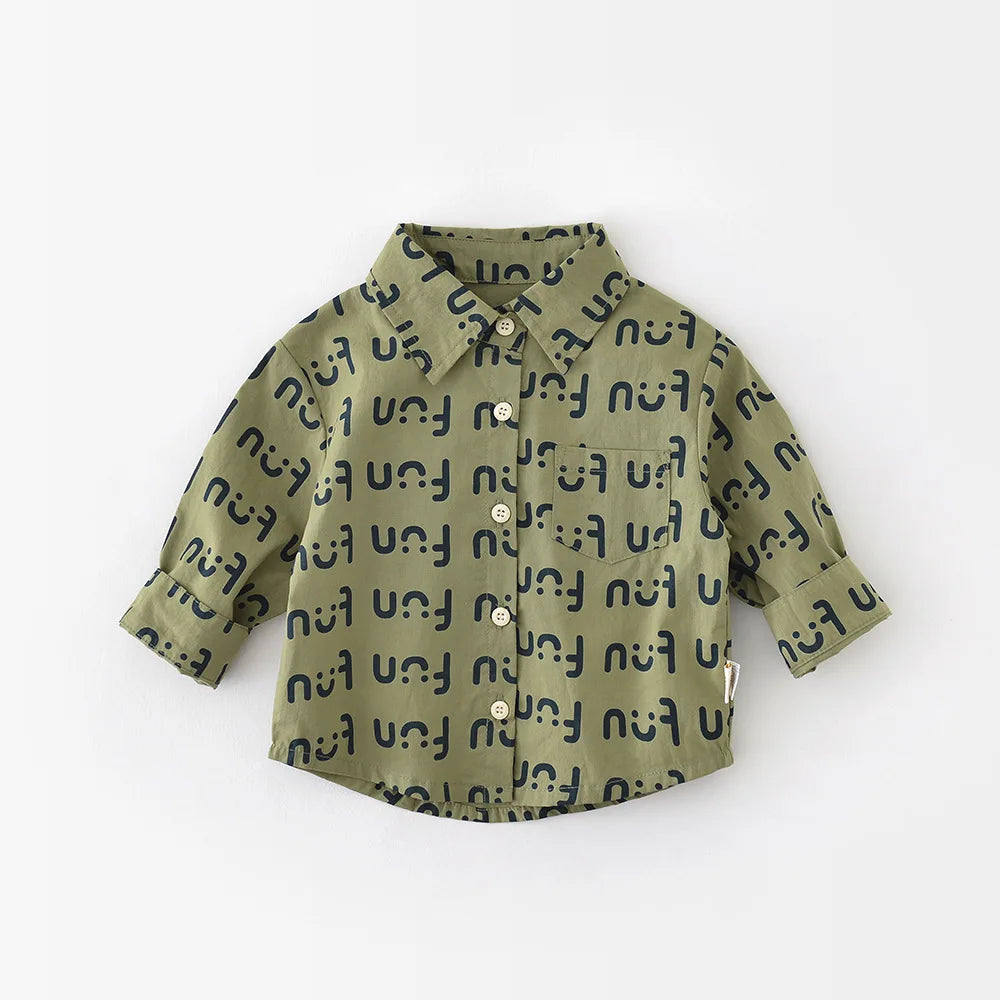 -ベビートップス プリントロゴ長袖シャツ グリーン - mamahalo shop - 長袖シャツ・ブラウス -  べビー服 - 子供服 - 男の子 - 女の子