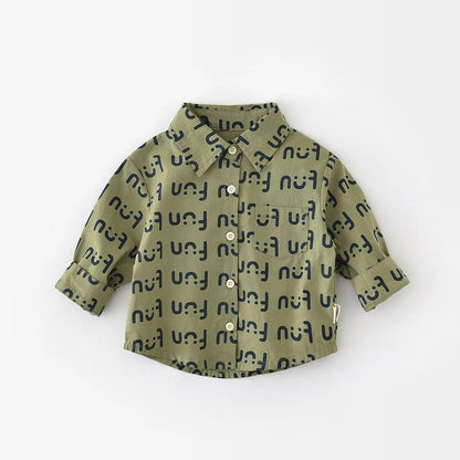 -ベビートップス プリントロゴ長袖シャツ グリーン - mamahalo shop - 長袖シャツ・ブラウス -  べビー服 - 子供服 - 男の子 - 女の子