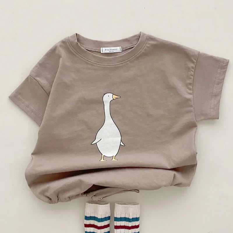 -ベビーロンパース 半袖プリントボディスーツ 犬/あひる【mh0005808】 - mamahalo shop - 半袖ロンパース -  べビー服 - 子供服 - 男の子 - 女の子