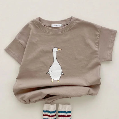 -ベビーロンパース 半袖プリントボディスーツ 犬/あひる【mh0005808】 - mamahalo shop - 半袖ロンパース -  べビー服 - 子供服 - 男の子 - 女の子