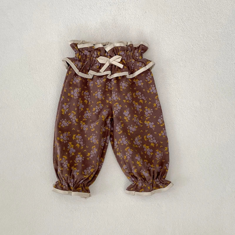 -ベビートップス/パンツ フリル襟長袖ブラウス/フリルウエストフラワープリントロングパフパンツ【mh0006988】 - mamahalo shop - 長袖セットアップ -  べビー服 - 子供服 - 男の子 - 女の子