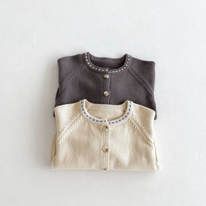 -キッズカーディガン ニットジャケット ステッチアクセント 2カラー【mh0006629】 - mamahalo shop - カーディガン・パーカー -  べビー服 - 子供服 - 男の子 - 女の子