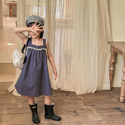 -キッズワンピース サスペンダーフリルレースワンピース 2カラー【mh0005439】 - mamahalo shop - ノースリーブワンピース -  べビー服 - 子供服 - 男の子 - 女の子