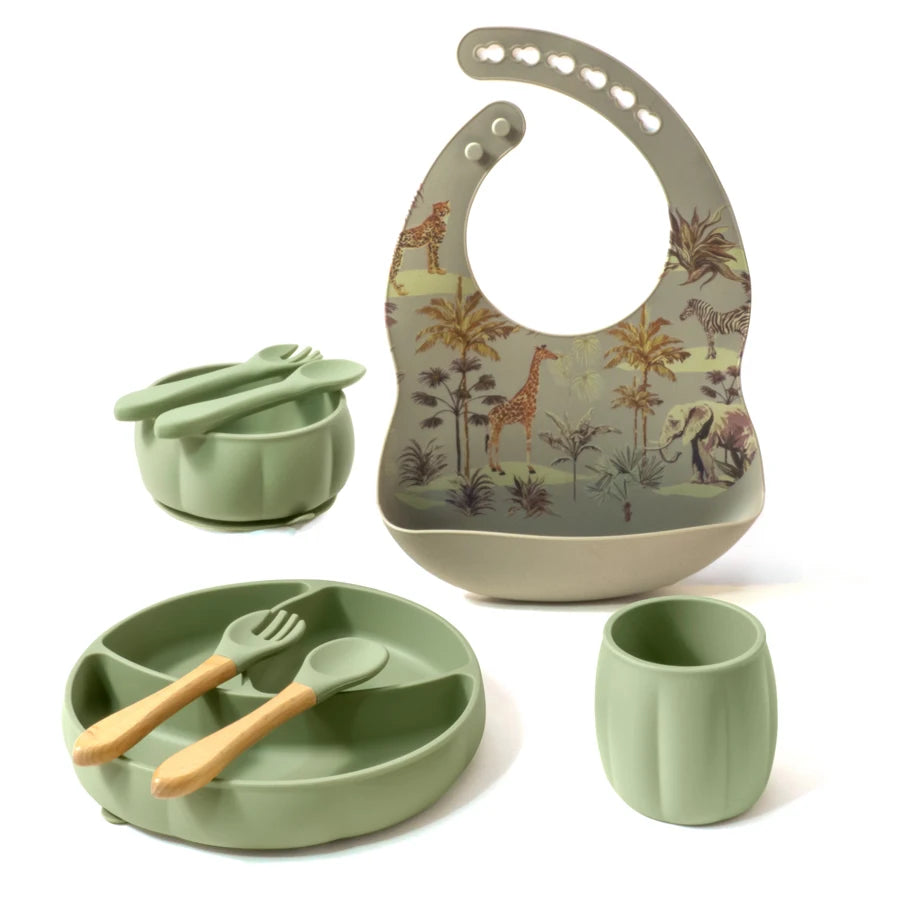 -☺︎ ベビー食器8点セット シリコン お食事スタイ ボウル スプーン フォーク プレート スナックカップ プリント柄 - mamahalo shop - ベビーキッズ食器 -  べビー服 - 子供服 - 男の子 - 女の子
