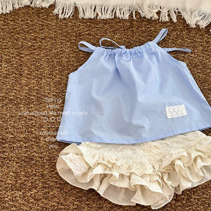 -キッズパンツ ダブルフリルショートパンツ ベージュ - mamahalo shop - ハーフパンツ・ショートパンツ -  べビー服 - 子供服 - 男の子 - 女の子