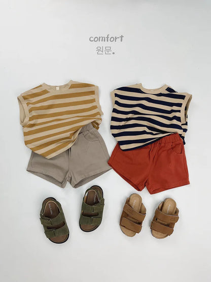 -キッズトップス ノースリーブTシャツ ベスト レトロボーダー 4カラー - mamahalo shop - タンクトップ・キャミソール・ノースリーブトップス -  べビー服 - 子供服 - 男の子 - 女の子