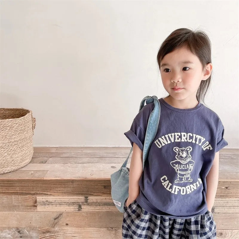 -ベビーキッズトップス 半袖Tシャツ UCLAくまベアプリント カレッジTシャツ 2カラー【mh0005781】 - mamahalo shop - 半袖Tシャツ -  べビー服 - 子供服 - 男の子 - 女の子