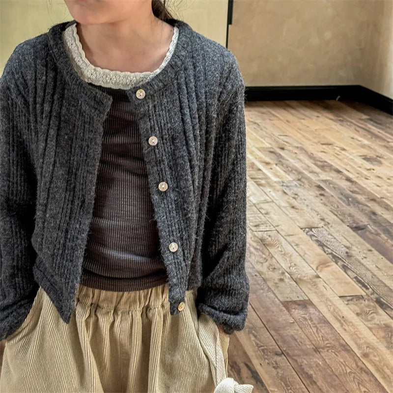 -キッズカーディガン ニットジャケット シンプルベーシック 2カラー - mamahalo shop - カーディガン・パーカー -  べビー服 - 子供服 - 男の子 - 女の子