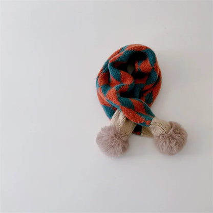 -キッズマフラー ぽんぽん付きネックウォーマー アーガイルチェック ユニセックス 男の子 女の子 子供服【mh0003397】 - mamahalo shop - ネックウォーマー -  べビー服 - 子供服 - 男の子 - 女の子