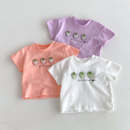 ☺︎ ベビートップス 半袖Tシャツ いちごストロベリープリント 3カラー - mamahalo shop - 半袖Tシャツ -  べビー服 - 子供服 - 男の子 - 女の子