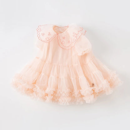 -【dave & bella】キッズワンピース チェリーハート刺繍 襟付き プリンセスドレス オレンジピンク【mh0006280】 - mamahalo shop - 半袖ワンピース -  べビー服 - 子供服 - 男の子 - 女の子