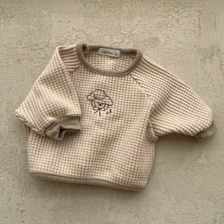 -ベビートップス ワッフル 長袖Tシャツ ベージュ ブラウン 2カラー - mamahalo shop - 長袖Tシャツ -  べビー服 - 子供服 - 男の子 - 女の子