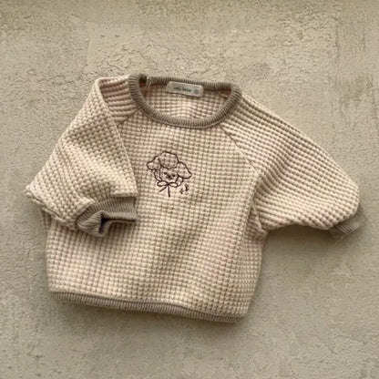 -ベビートップス ワッフル 長袖Tシャツ ベージュ ブラウン 2カラー - mamahalo shop - 長袖Tシャツ -  べビー服 - 子供服 - 男の子 - 女の子