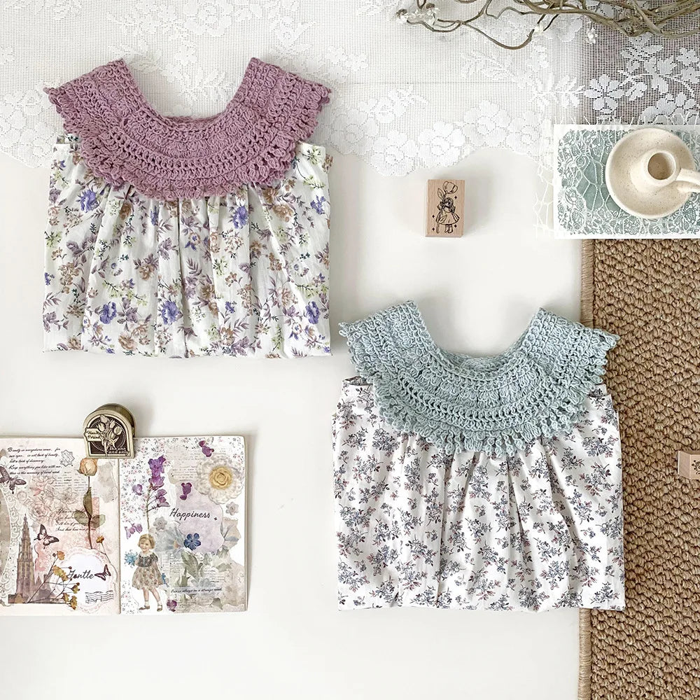 -キッズトップス レースホルターネック チュニックブラウス フラワー花柄プリント 2カラー - mamahalo shop - ノースリーブワンピース -  べビー服 - 子供服 - 男の子 - 女の子