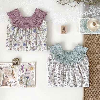 -キッズトップス レースホルターネック チュニックブラウス フラワー花柄プリント 2カラー - mamahalo shop - ノースリーブワンピース -  べビー服 - 子供服 - 男の子 - 女の子