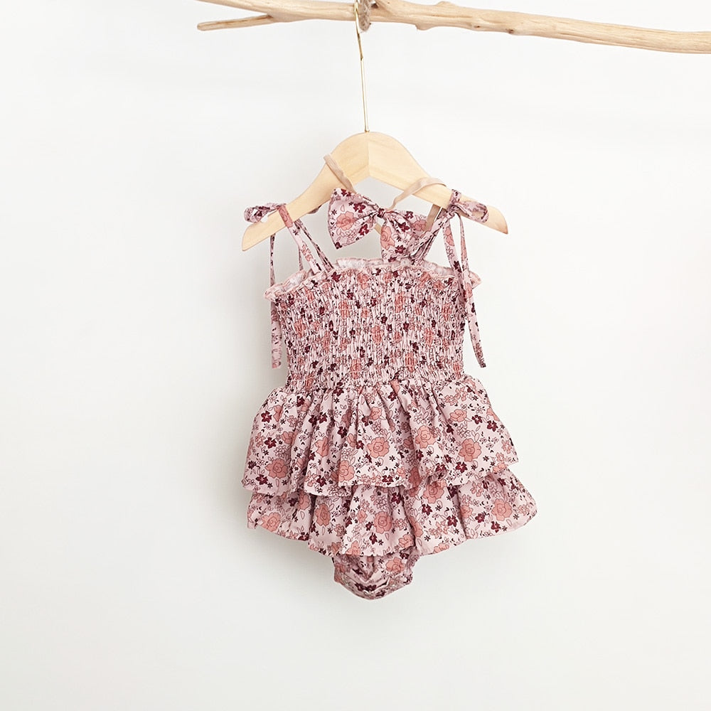 -ベビー キッズ セットアップ フラワー 花柄 ガールズ キャミソール ロンパース ワンピース ボーイズ セットアップ 半袖 シャツ ショートパンツ リンク 姉妹 兄弟 お揃い コーデ【mh0002074】 - mamahalo shop - ノースリーブワンピース -  べビー服 - 子供服 - 男の子 - 女の子