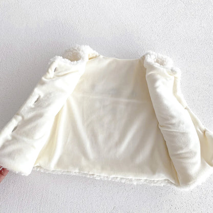 -ベビーアウター ボアフリース もこもこベスト 耳付き帽子セット コーヒー ホワイト 2カラー - mamahalo shop - ベスト -  べビー服 - 子供服 - 男の子 - 女の子