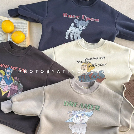 キッズトップス キャラクタープリント裏フリース長袖スウェットシャツ - mamahalo shop - 長袖Tシャツ -  べビー服 - 子供服 - 男の子 - 女の子