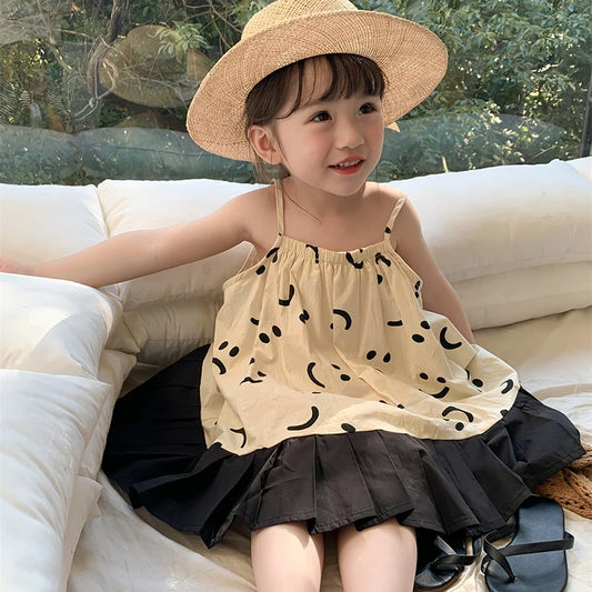 -キッズワンピース スマイルプリント キャミソールプリーツスカートドッキングワンピース【mh0005955】 - mamahalo shop - ノースリーブワンピース -  べビー服 - 子供服 - 男の子 - 女の子