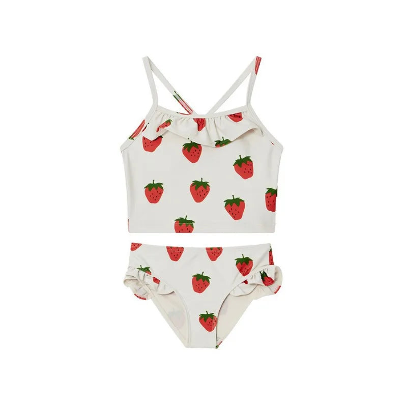 -キッズ水着 ガールズ ビキニ キャミソールトップス+フリルパンツ フルーツ/フラワープリント 3カラー スイムウェア【mh0005984】 - mamahalo shop - ベビー用水着 -  べビー服 - 子供服 - 男の子 - 女の子