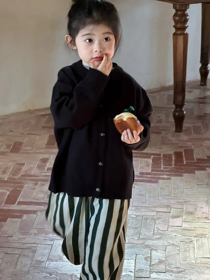 -キッズカーディガン ボーダー/無地チェリー刺繍ニットジャケット 2カラー - mamahalo shop - カーディガン・パーカー -  べビー服 - 子供服 - 男の子 - 女の子