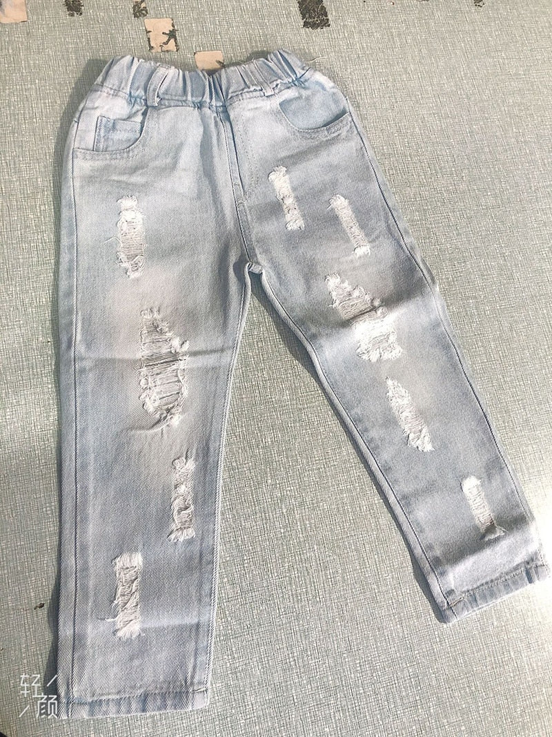 -キッズ ダメージ加工 デニム ルーズ スリム パンツ ジーンズ ジーパン ボーイズ【mh0002532】 - mamahalo shop - デニムパンツ -  べビー服 - 子供服 - 男の子 - 女の子