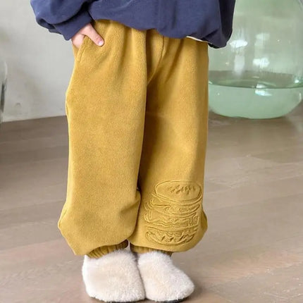 キッズパンツ ハンバーガー刺繍フリースロングスウェットパンツ - mamahalo shop - ロングパンツ・スウェットパンツ -  べビー服 - 子供服 - 男の子 - 女の子