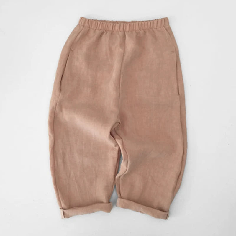 -キッズパンツ コットンリネン ルーズパンツ シンプルベーシック 3カラー【mh0006286】 - mamahalo shop - ロングパンツ・スウェットパンツ -  べビー服 - 子供服 - 男の子 - 女の子