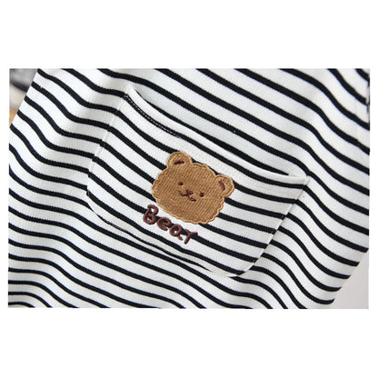 -ベビーオーバーオール サスペンダーパンツ サロペット ベアくまアップリケ ボーダー柄 - mamahalo shop - オーバーオール -  べビー服 - 子供服 - 男の子 - 女の子