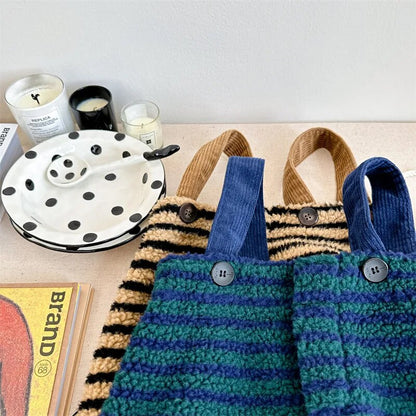 -キッズ フリースサロペットパンツ サスペンダーパンツ ボーダー ブルー コーヒー 2カラー ユニセックス 男の子 女の子 子供服 - mamahalo shop - サロペットパンツ・サスペンダーパンツ -  べビー服 - 子供服 - 男の子 - 女の子