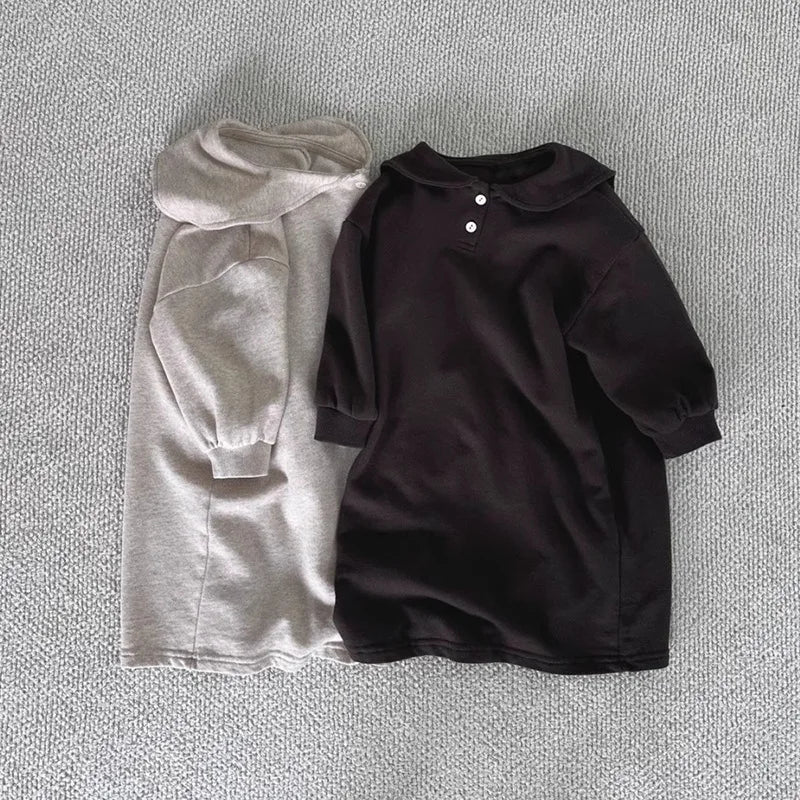 -キッズワンピース セーラーカラーシンプル長袖Tシャツワンピース - mamahalo shop - 長袖ワンピース -  べビー服 - 子供服 - 男の子 - 女の子