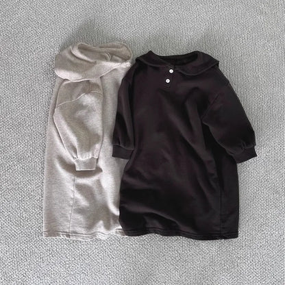 -キッズワンピース セーラーカラーシンプル長袖Tシャツワンピース - mamahalo shop - 長袖ワンピース -  べビー服 - 子供服 - 男の子 - 女の子