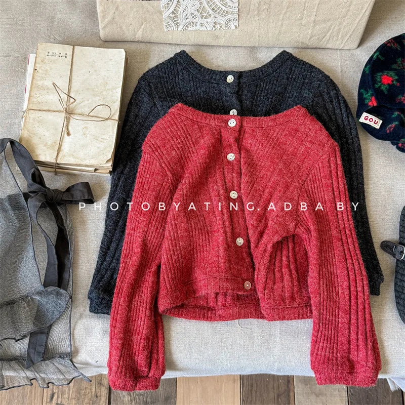 -キッズカーディガン ニットジャケット シンプルベーシック 2カラー - mamahalo shop - カーディガン・パーカー -  べビー服 - 子供服 - 男の子 - 女の子