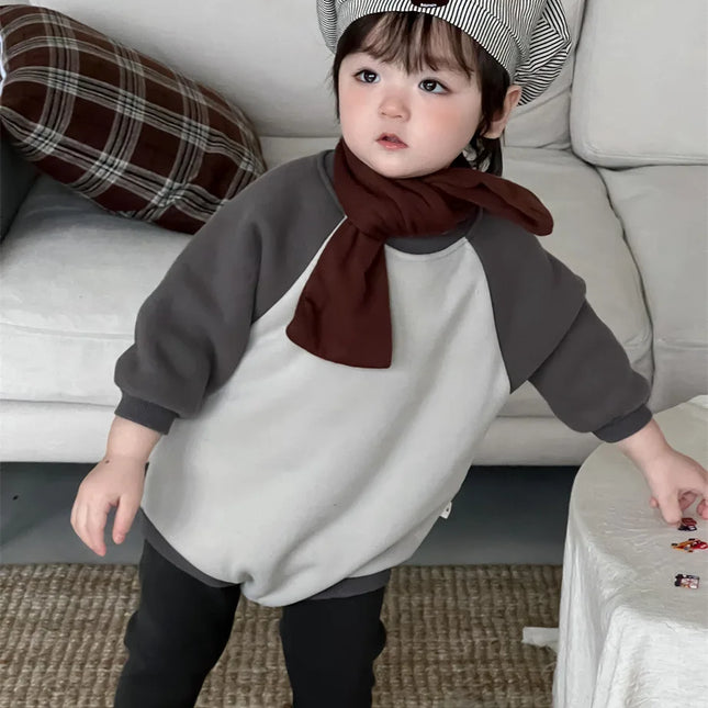 ベビーロンパース パッチワークラグラン長袖フリースボディスーツ - mamahalo shop - 長袖ロンパース -  べビー服 - 子供服 - 男の子 - 女の子