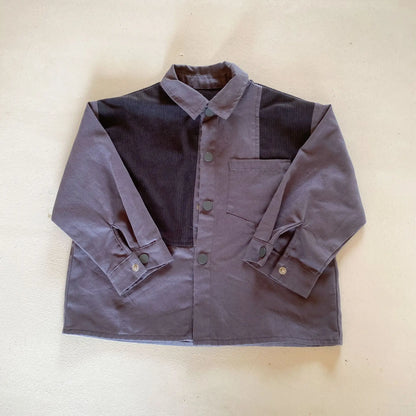 -キッズトップス パッチワーク長袖オーバーシャツ 2カラー【mh0007052】 - mamahalo shop - 長袖シャツ・ブラウス -  べビー服 - 子供服 - 男の子 - 女の子